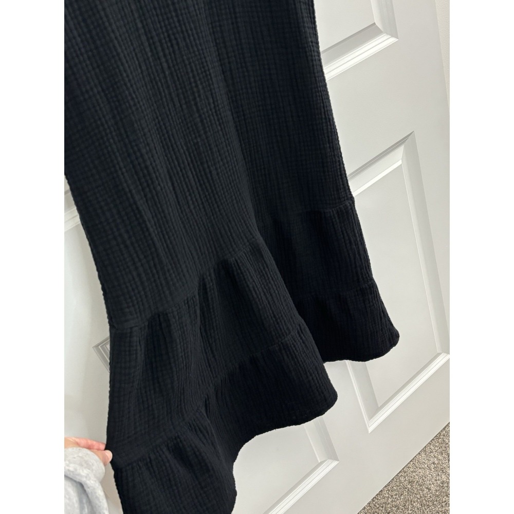 J Jill Small Tall Black Cotton Gauze Tiered Dress Short Sleeve Button Front 0515 - Picture 4 of 8